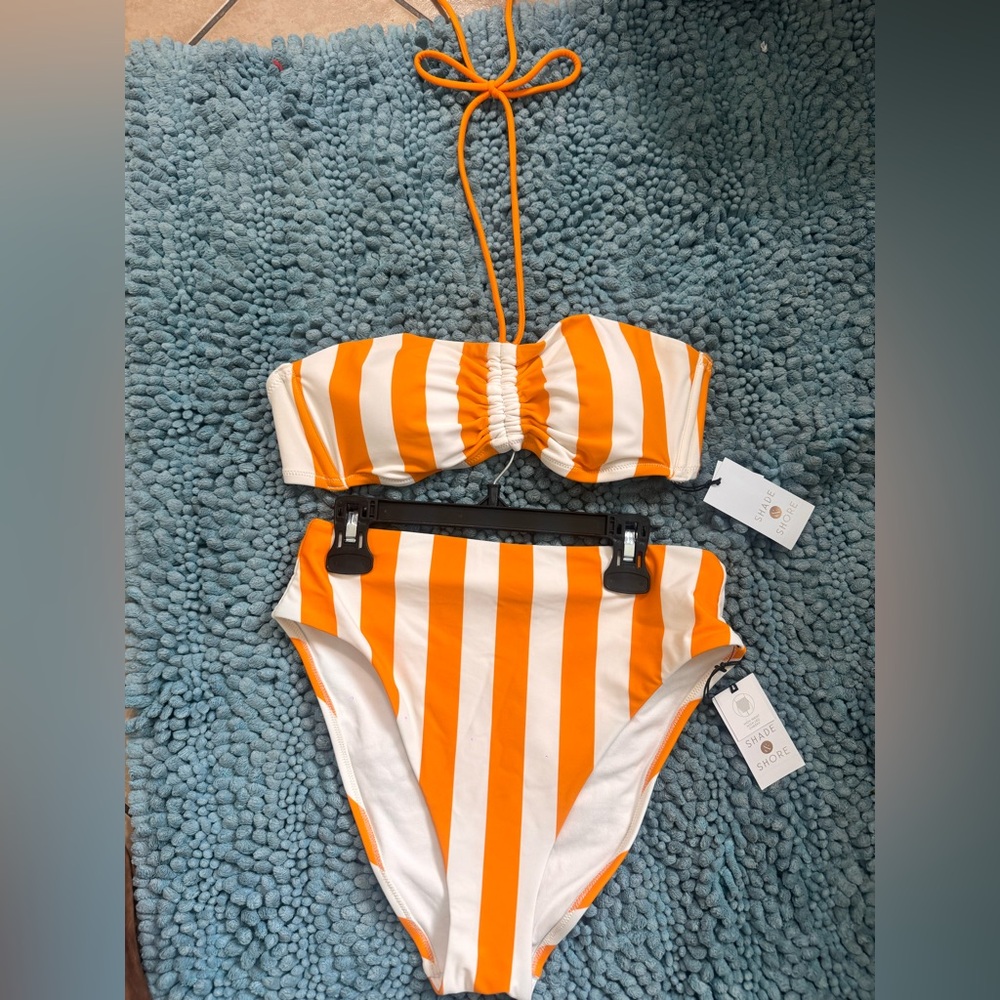 Shade & Shore Orange and White Striped Bikini